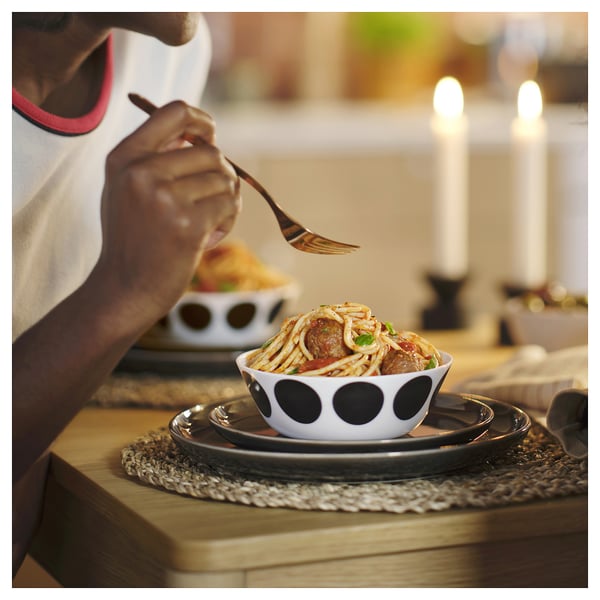 OFTAST Миска, белый чёрный/орнамент «точки», 15 см