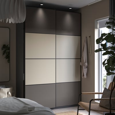 PAX / MEHAMN Гардероб, двусторонний темно-серый/серо-бежевый, 150x66x236 см