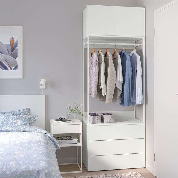PLATSA Гардероб 2-дверный+3 ящика, белый/Fonnes белый, 80x42x221 см