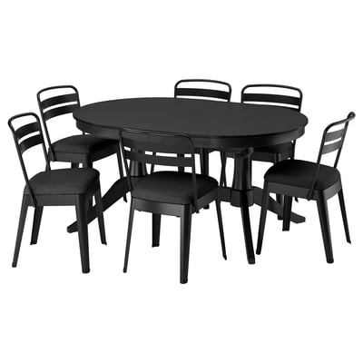 ROSENTORP / RAMSNÄS Стол и 6 стульев, чёрный/чёрный, 160/215x110 см