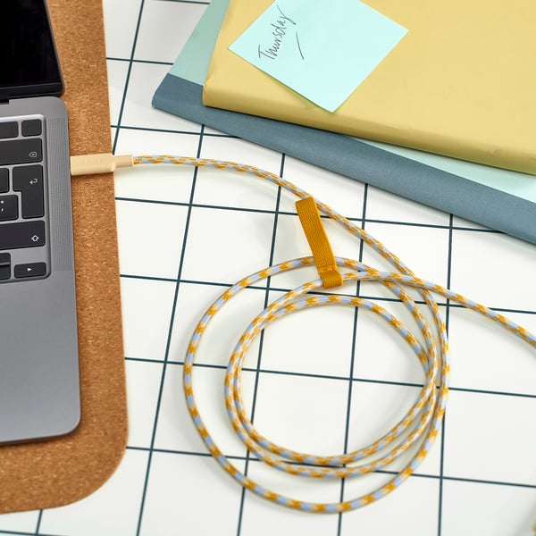 RUNDHULT Кабель USB-C–USB-C, бежевый/синий, 1.5 м/100 Вт