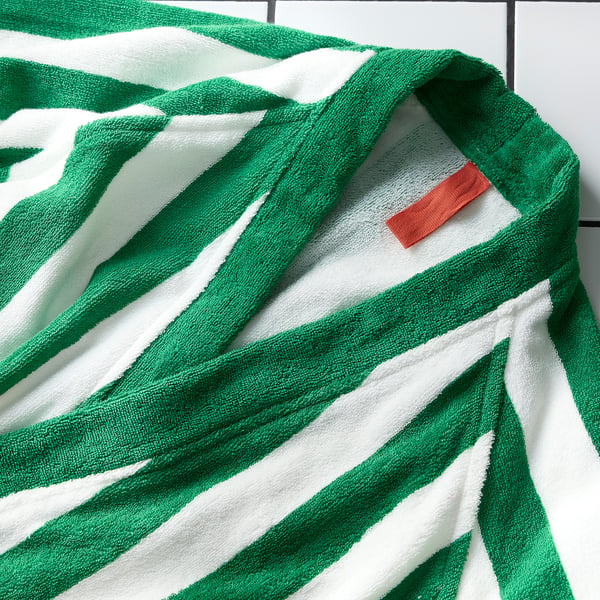 SKOGSSALLAT Халат купальный, зеленый/белый/в полоску, L/XL