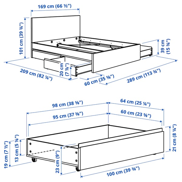 STORKLINTA Каркас кровати с 4 ящиками, под дуб, 160x200 см