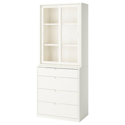 TONSTAD Комбинация для хранения с ящиками, белый с оттенком/стекло, 82x47x206 см