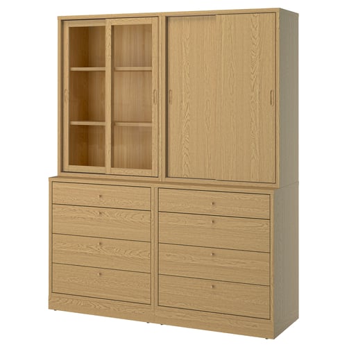 TONSTAD Комбинация для хранения с ящиками, дубовый шпон/стекло, 164x47x210 см