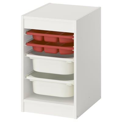 TROFAST Комбинация с контейнерами/лотками, белый красный/белый, 34x44x56 см