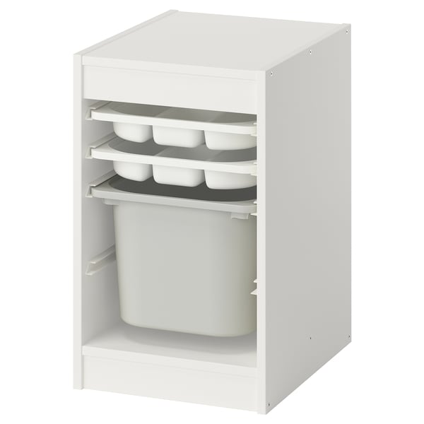 TROFAST Комбинация с контейнером/лотками, белый белый/серый, 34x44x56 см