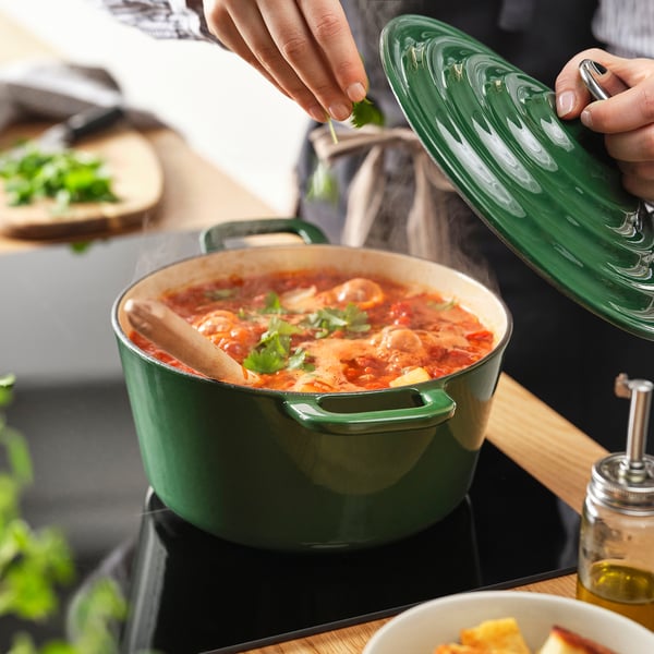 VARDAGEN Кастрюля с крышкой, эмалированный чугун темный серо-зеленый, 3 л