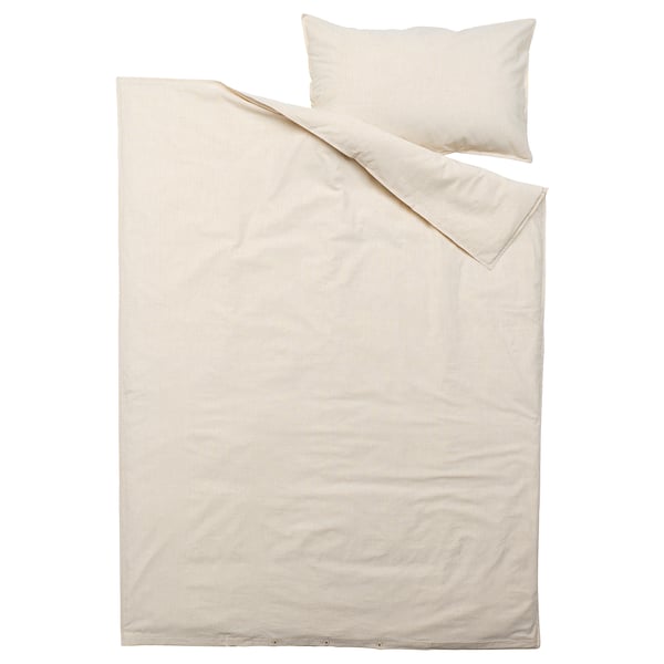 BERGPALM غطاء لحاف و غطاء مخدة, أصفر/ أبيض/مخطط, 150x200/50x80 سم