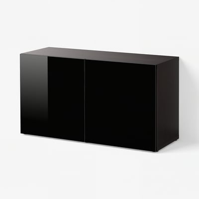 BESTÅ وحدة أرفف مع أبواب, أسود-بني/Selsviken أسود/لامع, ‎120x42x64 سم‏