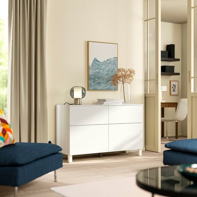 BESTÅ تشكيلة تخزين مع أبواب/ أدراج, أبيض/Selsviken/Stubbarp أبيض, 120x42x75 سم