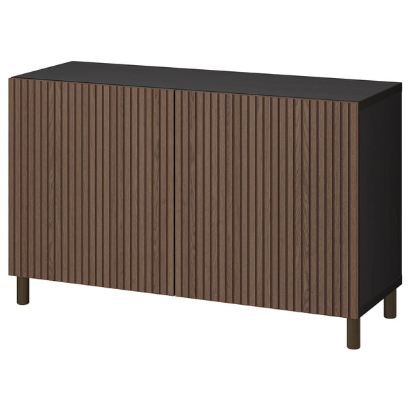 BESTÅ تشكيلة تخزين مع أبواب, أسود-بني Björköviken/Mejarp/بني قشرة سنديان مصبوغ, 120x42x74 سم