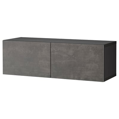 BESTÅ تشكيلة خزانة حائطية, أسود-بني Kallviken/رمادي غامق مظهر الخرسانة, ‎120x42x38 سم‏
