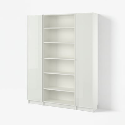 BILLY / HÖGBO تشكيلة مكتبة مع أبواب زجاجية, أبيض, 160x202 سم
