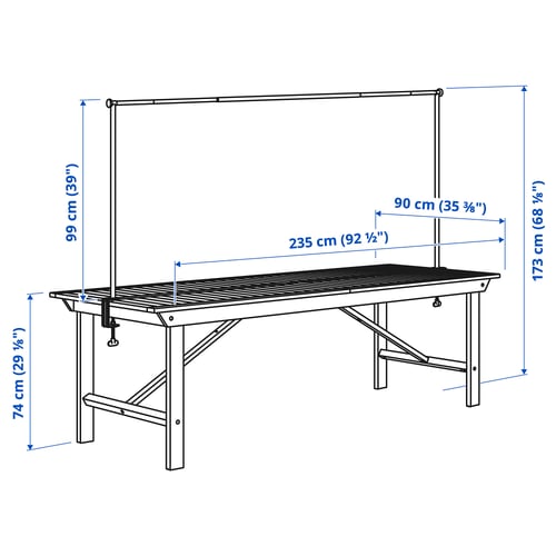 BONDHOLMEN / HELGEÖ طاولة مع عمود زينة, خارجي أبيض/بيج/أسود, 235 سم