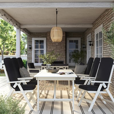 BONDHOLMEN طاولة+6 كراسي استلقاء، خارجية, أبيض/بيج/Järpön/Duvholmen فحمي