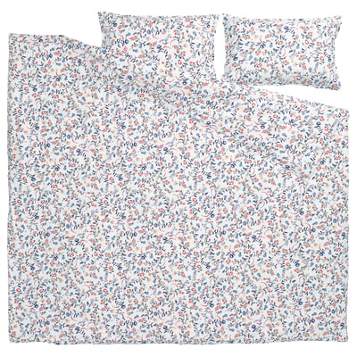BRUDKRUSBÄR غطاء لحاف و ٢ غطاء مخدة, أبيض عدة ألوان/نقش زهور, ‎240x220/50x80 سم‏
