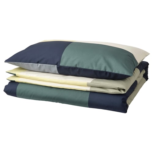 BRUNKRISSLA غطاء لحاف و غطاء مخدة, أخضر/عدة ألوان, 150x200/50x80 سم