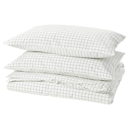 DOFTAKLEJA غطاء لحاف و ٢ غطاء مخدة, أبيض/فحمي, 240x220/50x80 سم