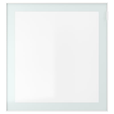 GLASSVIK باب زجاج, أبيض/أخضر فاتح زجاج شفاف, ‎60x64 سم‏