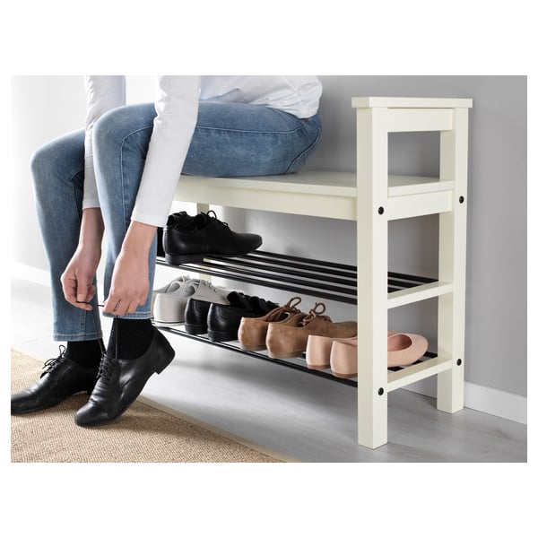 HEMNES مقعد مع تخزين للأحذية, أبيض, ‎85x32x65 سم‏