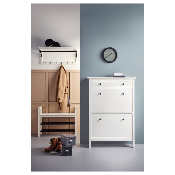 HEMNES مقعد مع تخزين للأحذية, أبيض, ‎85x32x65 سم‏