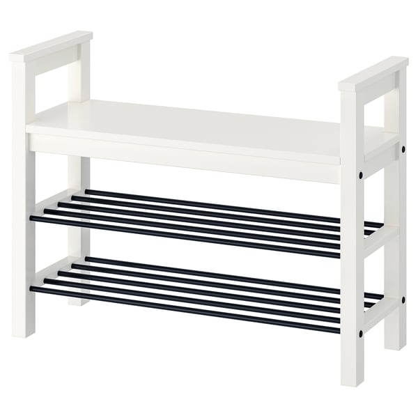 HEMNES مقعد مع تخزين للأحذية, أبيض, ‎85x32x65 سم‏
