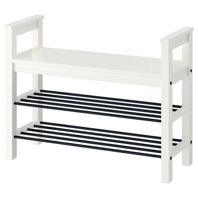 HEMNES مقعد مع تخزين للأحذية, أبيض, ‎85x32x65 سم‏