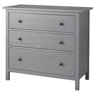 HEMNES وحدة تخزين بـ 3 أدراج, رمادي مصبوغ, ‎108x96 سم‏