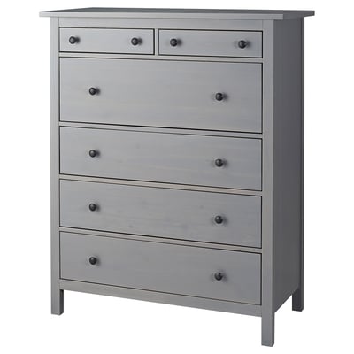 HEMNES وحدة تخزين بـ 6 أدراج, رمادي مصبوغ, ‎108x131 سم‏