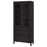 HEMNES وحدة تخزين بباب زجاجي مع 3 أدراج, أسود-بني, 90x197 سم