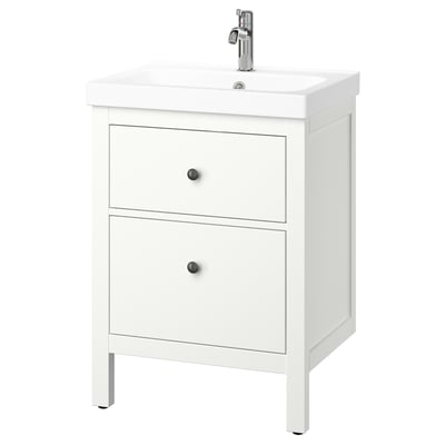 HEMNES / ORRSJÖN خزانة حوض بأدراج/حوض/خلاط, أبيض, 62x49x89 سم
