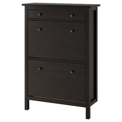 HEMNES خزانة أحذية بمقصورتين, أسود-بني, ‎89x30x127 سم‏