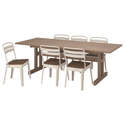 KLIMPFJÄLL / NORRMANSÖ طاولة و 6 كراسي, رمادي-بني/بيج سنط, 240x95 سم