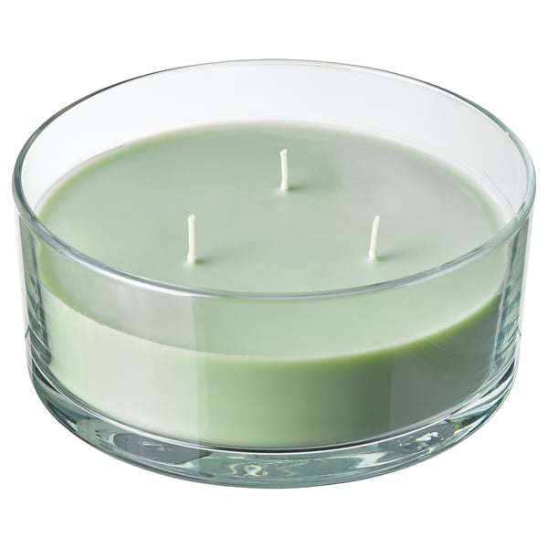 LOTSFÅGEL شمع معطر في كأس، 3 فتائل, تفاح أخضر فاتح, 25 س