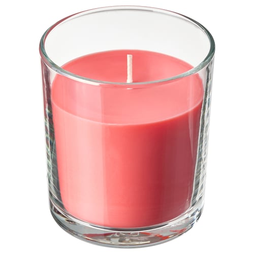 LOTSFÅGEL شمعة معطرة في كأس, بطيخ وردي برّاق, 40 س