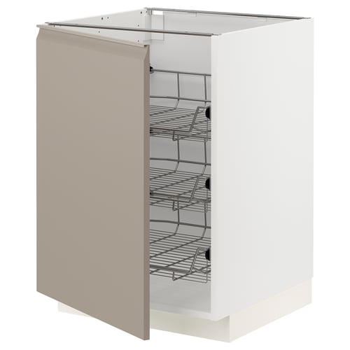 METOD خزانة قاعدة مع سلال سلكية, أبيض/Upplöv بيج غامق مطفي, 60x60 سم