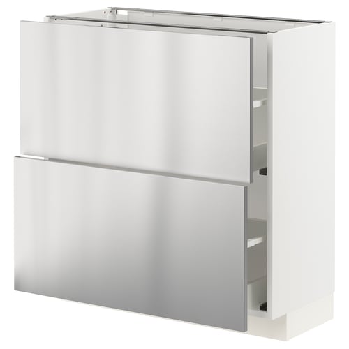METOD / MAXIMERA وحدة تخزين ارضية مع درجين, أبيض/Vårsta ستينلس ستيل, 80x37 سم