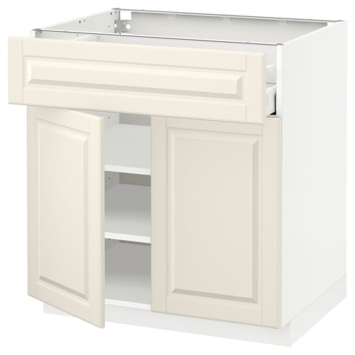 METOD / MAXIMERA خزانة قاعدة مع درج/بابين, أبيض/Bodbyn أبيض-عاجي, 80x60 سم