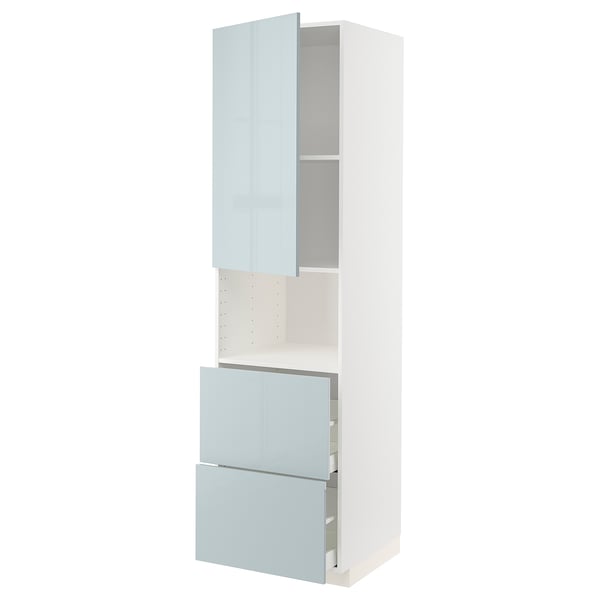 METOD / MAXIMERA خزانة عالية لميكروويف مع باب/درجين, أبيض/Kallarp رمادي فاتح-أزرق, 60x60x220 سم