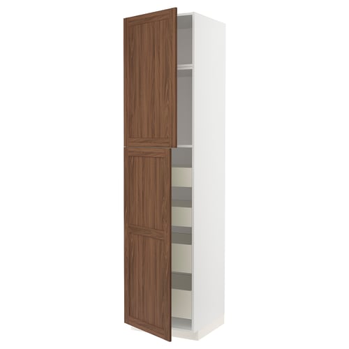 METOD / MAXIMERA خزانة عالية مع بابين/4 أدراج, أبيض Enköping/بني شكل خشب الجوز, 60x60x240 سم