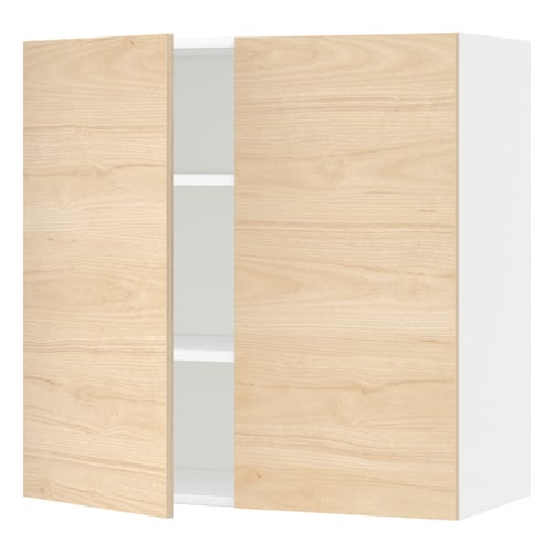 METOD خزانة حائط مع أرفف/بابين, أبيض/Askersund مظهر دردار فاتح, 80x80 سم