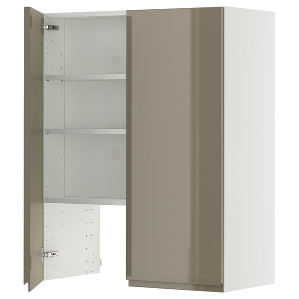 METOD خزانة حائط لشفاط روائح مع رف/باب, أبيض/Voxtorp بني-رمادي غامق لامع, 80x100 سم
