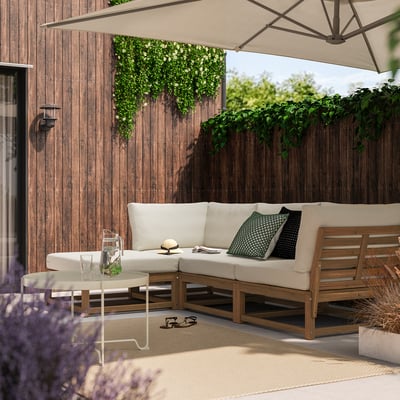 NÄMMARÖ كنبة 3 مقاعد, خارجي مع مسند أقدام/بني فاتح Frösön/Duvholmen بيج, 264 سم