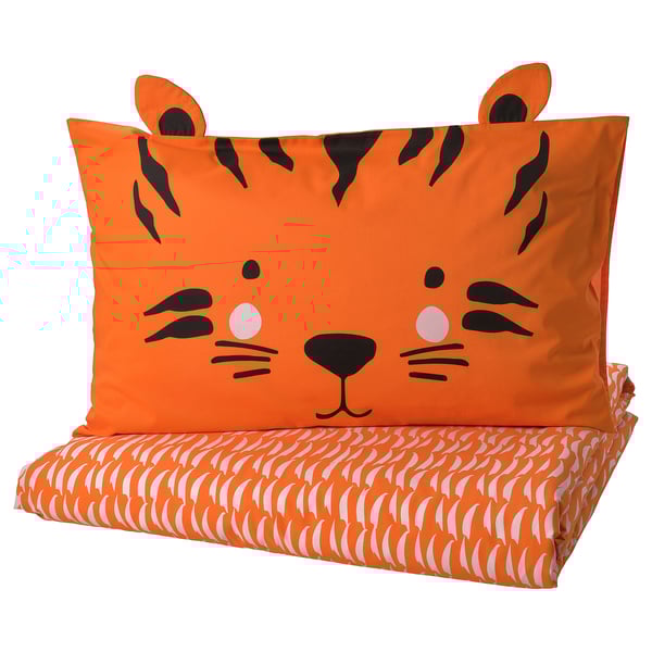NATTHÄGER غطاء لحاف و غطاء مخدة, برتقالي/نمر, 150x200/50x80 سم