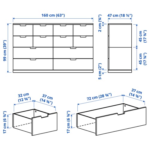 NORDLI خزانة مع 12 درج, أبيض, 160x99 سم