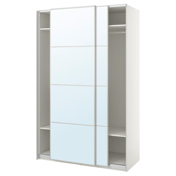 PAX / AULI دولاب ملابس مع أبواب سحّابة, أبيض/زجاج مرايا, ‎150x66x236 سم‏