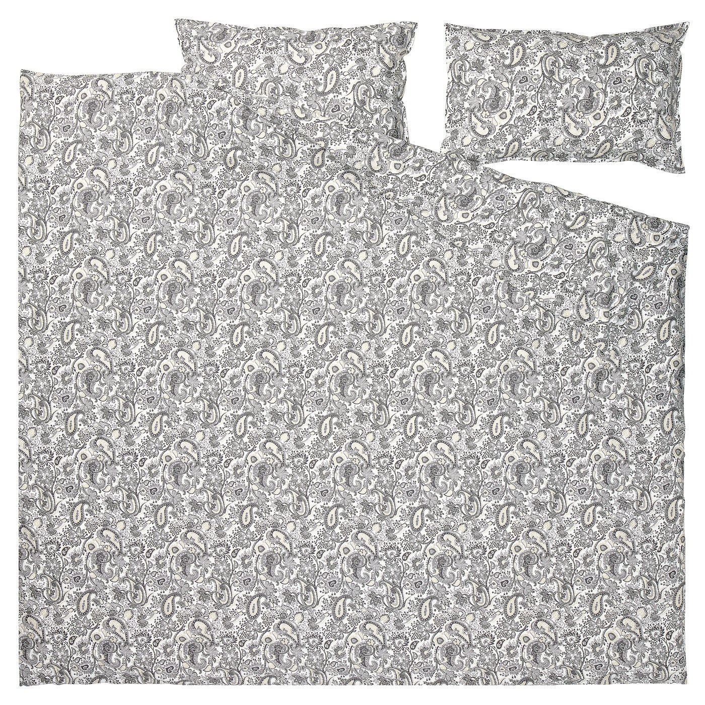 RODGERSIA غطاء لحاف و ٢ غطاء مخدة, رمادي/أبيض, ‎240x220/50x80 سم‏