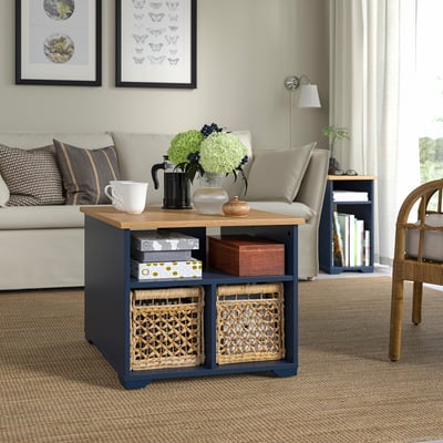 SKRUVBY طاولة قهوة, أسود-أزرق, ‎60x60 سم‏