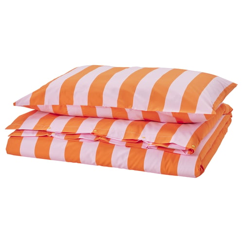 SLÅNHÖSTMAL غطاء لحاف و غطاء مخدة, orange/pink/مخطط, 150x200/50x80 سم